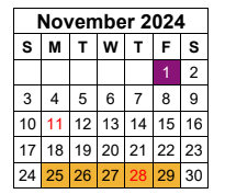 District School Academic Calendar for Project Restore for November 2024