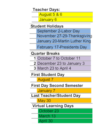 District School Academic Calendar Legend for James Whitcomb Riley Elem School