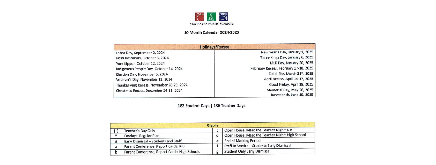 District School Academic Calendar Key for Dwight Early Childhood Program
