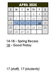District School Academic Calendar for New Rochelle High School for April 2025