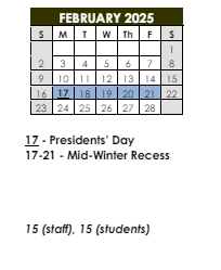 District School Academic Calendar for New Rochelle High School for February 2025