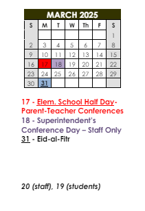 District School Academic Calendar for New Rochelle High School for March 2025