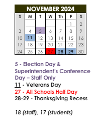 District School Academic Calendar for New Rochelle High School for November 2024