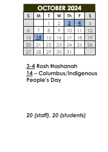 District School Academic Calendar for New Rochelle High School for October 2024