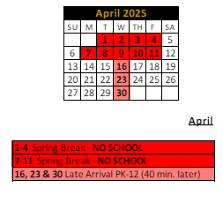 District School Academic Calendar for North Elementary School for April 2025