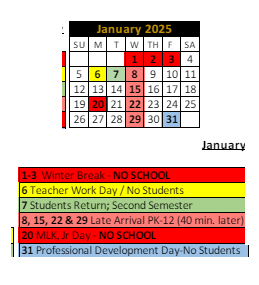 District School Academic Calendar for North Elementary School for January 2025
