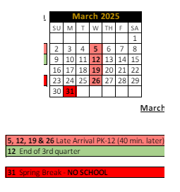 District School Academic Calendar for North Elementary School for March 2025
