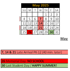 District School Academic Calendar for North Elementary School for May 2025