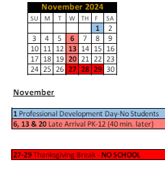 District School Academic Calendar for North Elementary School for November 2024