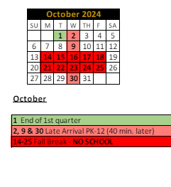 District School Academic Calendar for North Elementary School for October 2024