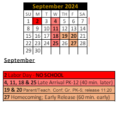 District School Academic Calendar for North Elementary School for September 2024