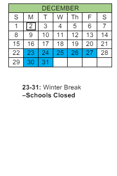 District School Academic Calendar for Bay View ELEM. for December 2024