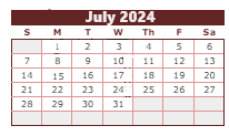 District School Academic Calendar for Jefferson Elementary School for July 2024