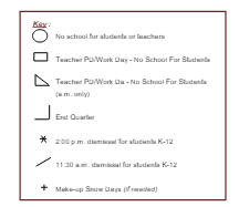 District School Academic Calendar Legend for Jefferson Elementary School