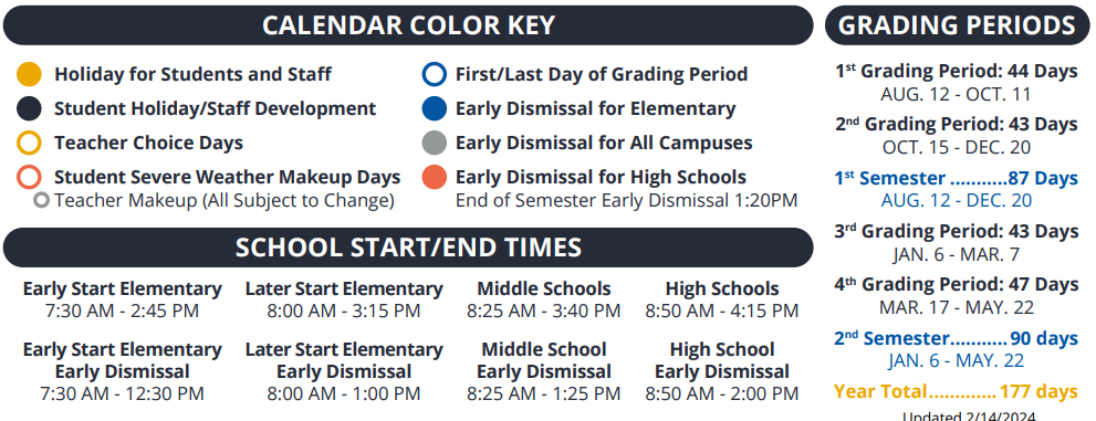 District School Academic Calendar Key for Homebased Comp Ed