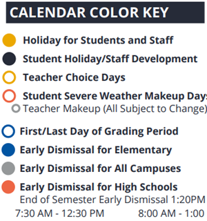 District School Academic Calendar Legend for Churchill High School