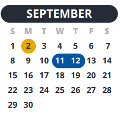 District School Academic Calendar for Children's Intervention for September 2024