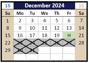District School Academic Calendar for Northview Elementary for December 2024