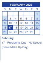District School Academic Calendar for Needmore Elementary School for February 2025
