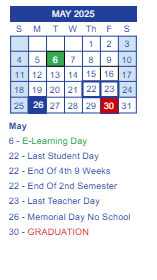 District School Academic Calendar for Needmore Elementary School for May 2025