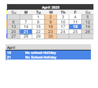 District School Academic Calendar for The Learning Center for April 2025