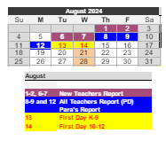 District School Academic Calendar for The Learning Center for August 2024