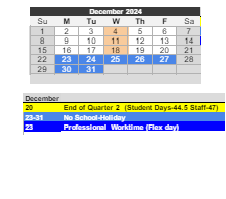 District School Academic Calendar for The Learning Center for December 2024