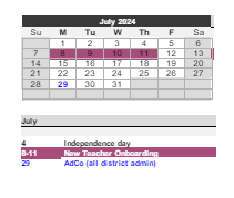District School Academic Calendar for The Learning Center for July 2024