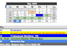 District School Academic Calendar for The Learning Center for May 2025