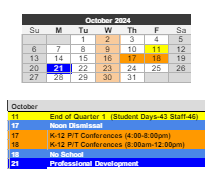 District School Academic Calendar for The Learning Center for October 2024