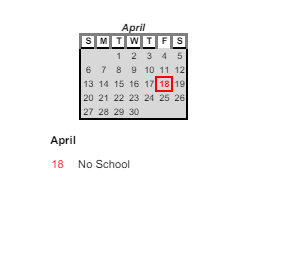 District School Academic Calendar for Dubois Elementary School for April 2025