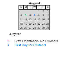 District School Academic Calendar for Dubois Elementary School for August 2024