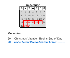 District School Academic Calendar for Dubois Elementary School for December 2024