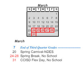 District School Academic Calendar for Dubois Elementary School for March 2025