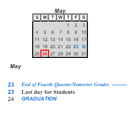 District School Academic Calendar for Dubois Elementary School for May 2025