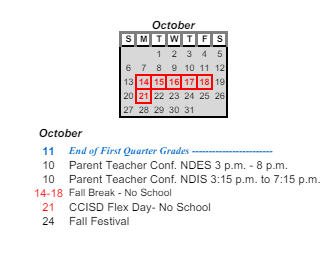 District School Academic Calendar for Dubois Elementary School for October 2024