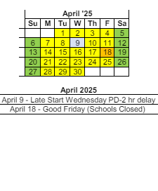 District School Academic Calendar for Ossian Elementary for April 2025