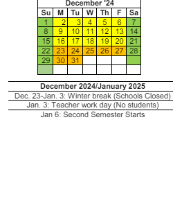 District School Academic Calendar for Ossian Elementary for December 2024