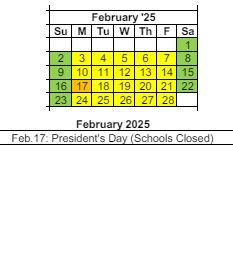 District School Academic Calendar for Ossian Elementary for February 2025