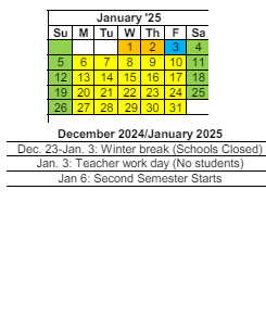 District School Academic Calendar for Ossian Elementary for January 2025
