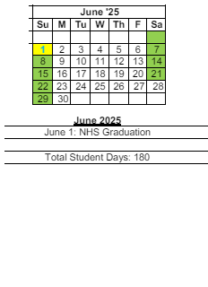 District School Academic Calendar for Ossian Elementary for June 2025