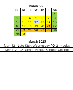 District School Academic Calendar for Ossian Elementary for March 2025