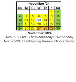 District School Academic Calendar for Ossian Elementary for November 2024