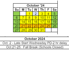 District School Academic Calendar for Ossian Elementary for October 2024