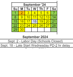 District School Academic Calendar for Ossian Elementary for September 2024