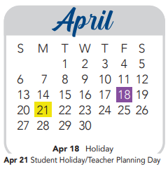District School Academic Calendar for Jefferson Middle School for April 2025