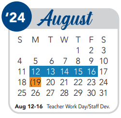 District School Academic Calendar for Jordan Middle School for August 2024