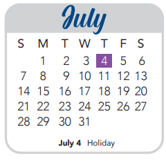 District School Academic Calendar for Excel Academy for July 2024