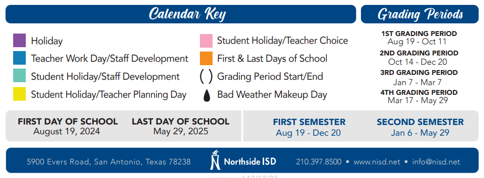 District School Academic Calendar Key for Helotes Elementary School