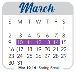District School Academic Calendar for Rudder Middle School for March 2025